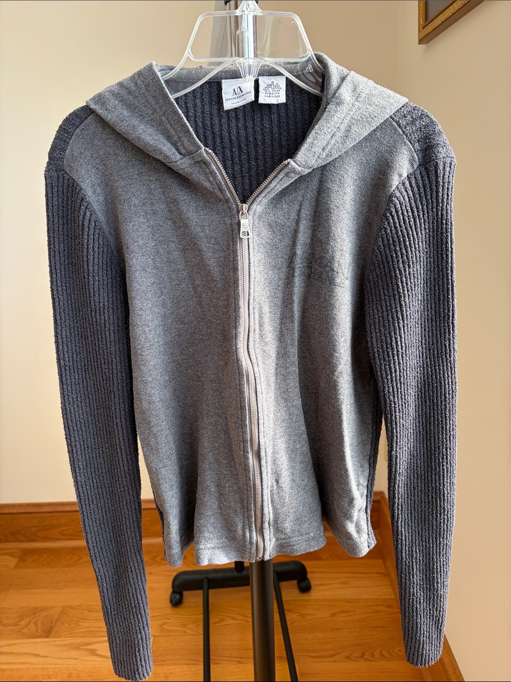 A/X Armani Exchange Women’s Two-Tone Gray Zip-Up Hoodie Sweater